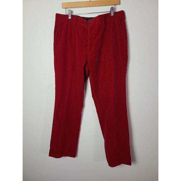 VINTAGE 90S POLO RALPH LAUREN CORDS CORDUROY FLAT FRONT RED TROUSERS 36 - Picture 1 of 13